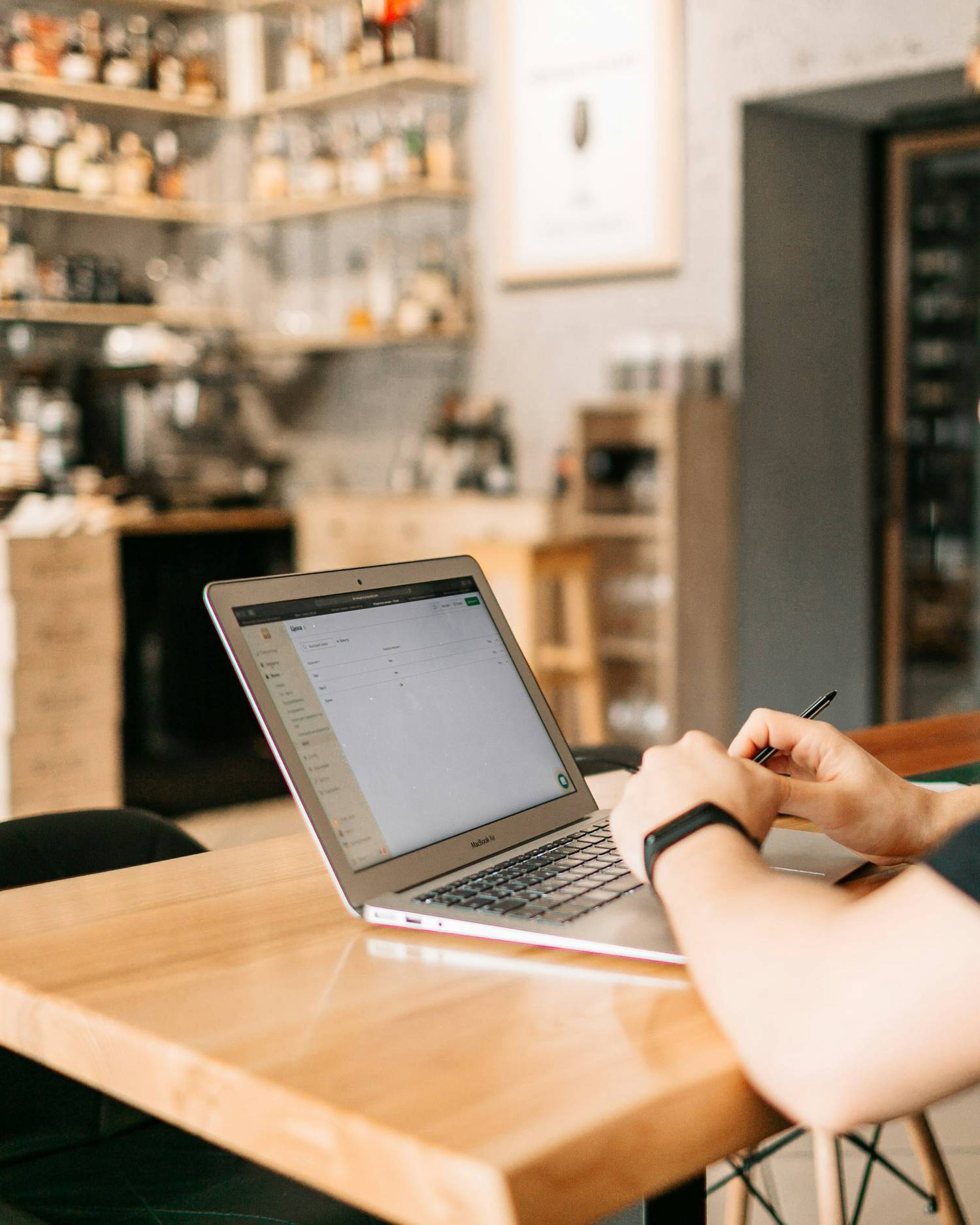 Laptop in use in a restaurant